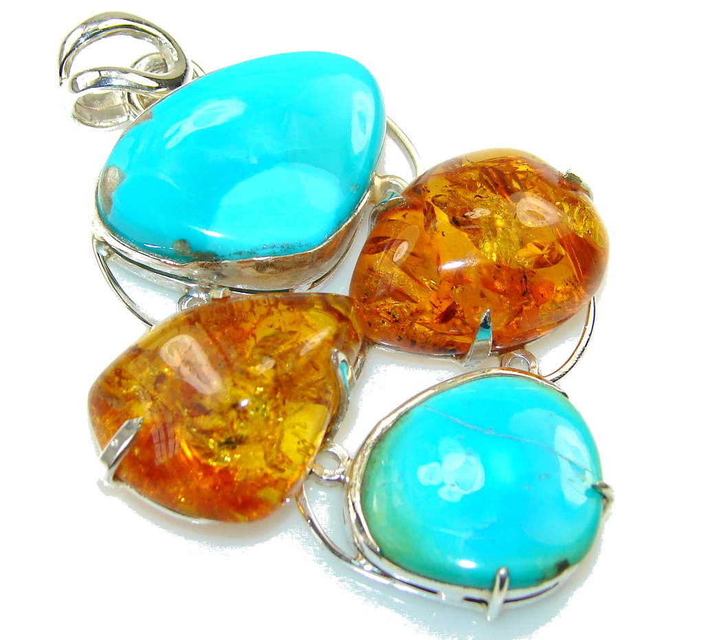 World Of Beauty!! Polish Amber Sterling Silver Pendant