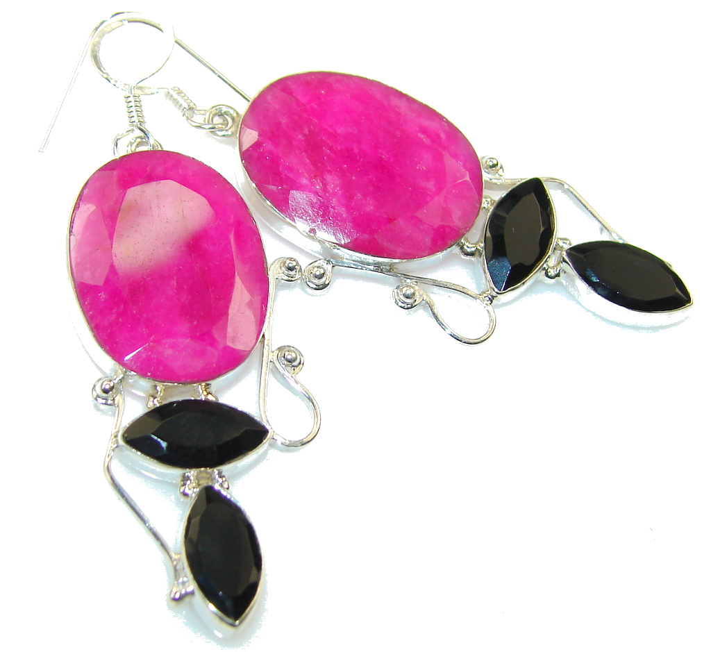 Amazing Color Of Pink Ruby Sterling Silver earrings