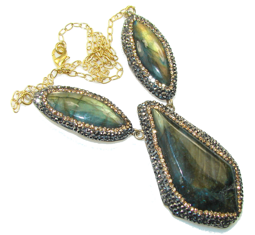Amazing Design!! Fire Labradorite 18ct. Gold Plated Sterling Silver necklace