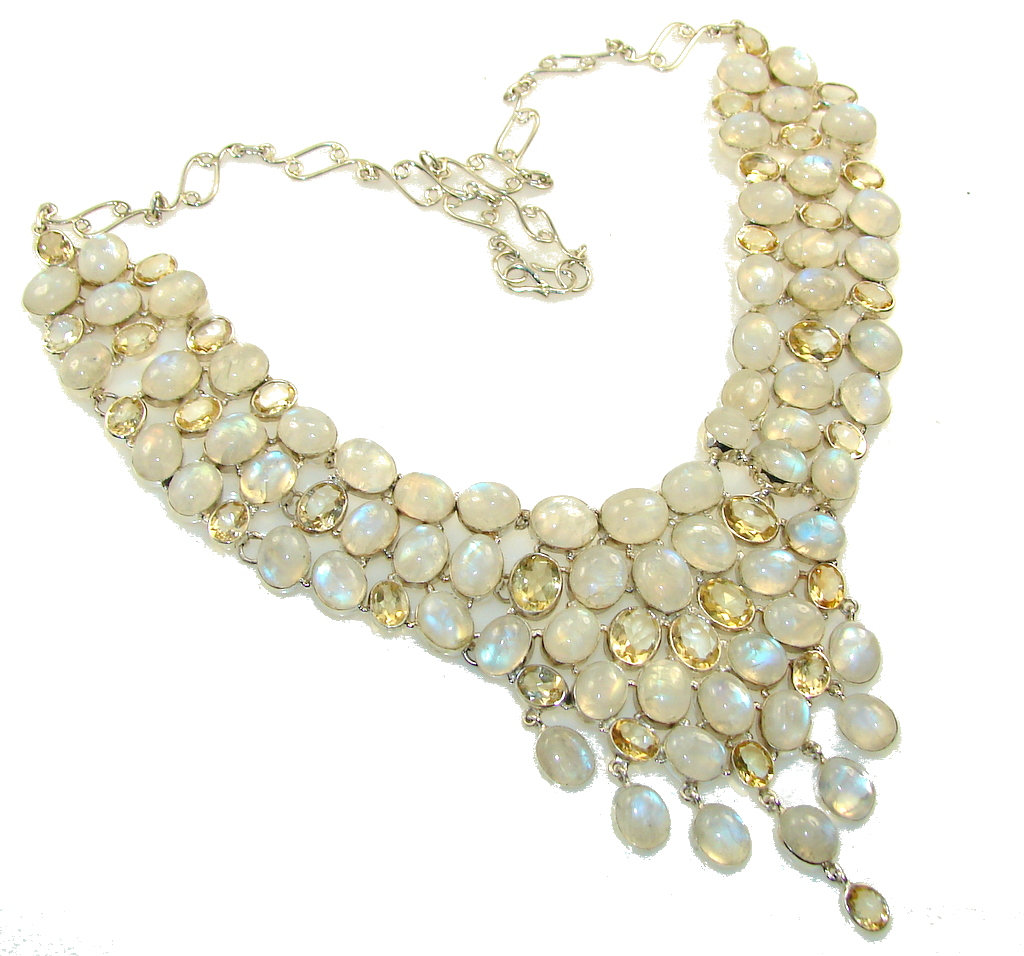 Love Attraction!! White Moonstone Sterling Silver necklace
