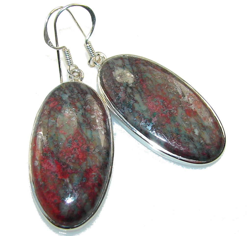 Classy!! Red Sonora Jasper Sterling Silver earrings