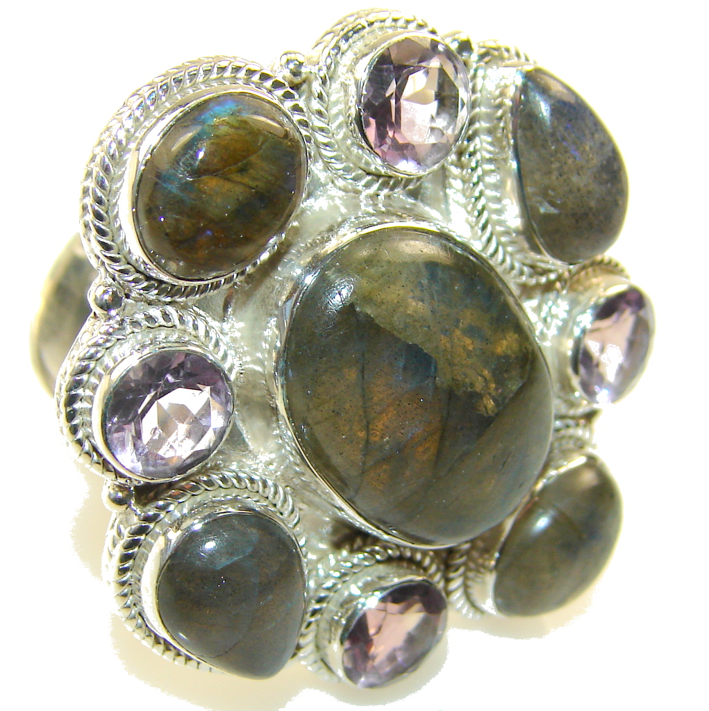 Big!! Stylish Blue Labradorite Sterling Silver Ring s. 12 1/2