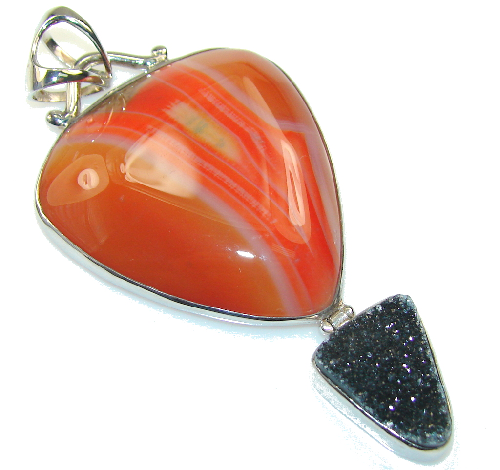 Big Excellent Brown Botswana Agate Sterling Silver Pendant