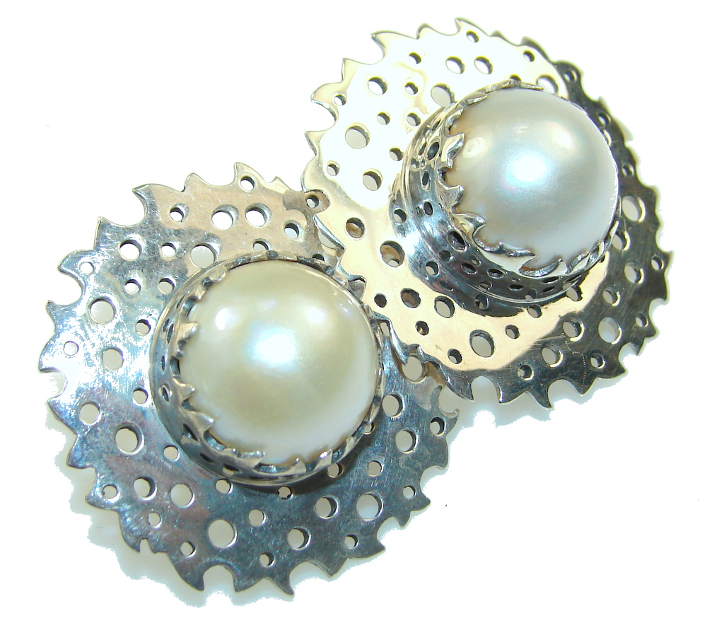 Big! Passion White Fresh Water Pearl Sterling Silver Earrings
