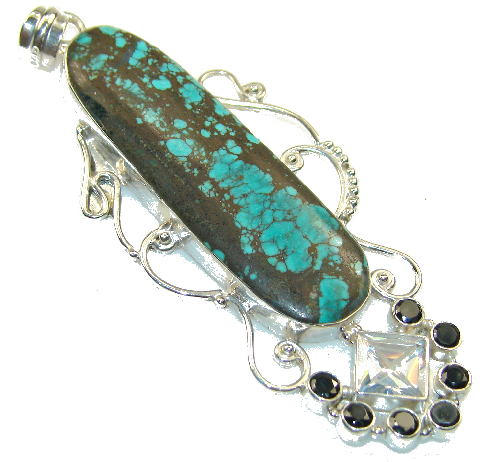 Big!! Classic! Blue Turquoise Sterling Silver Pendant