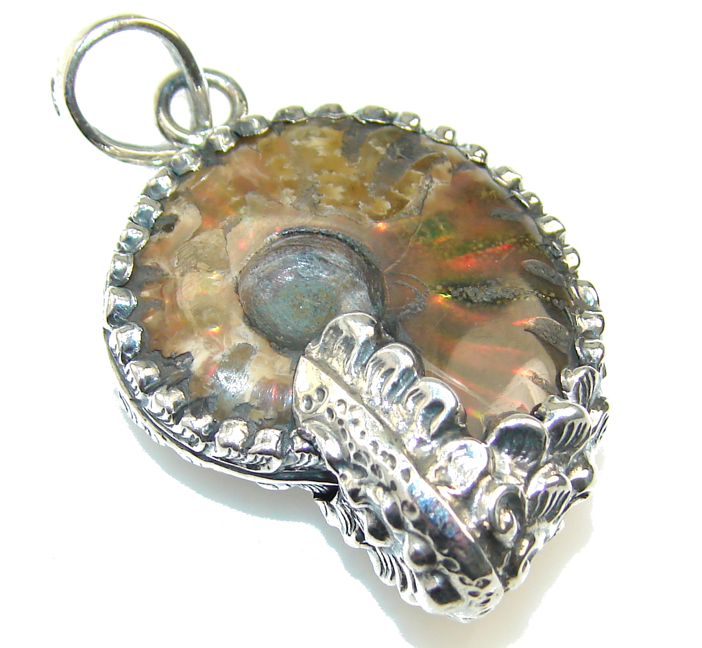 Amazing Design!! Ammonite Fossil Sterling Silver Pendant