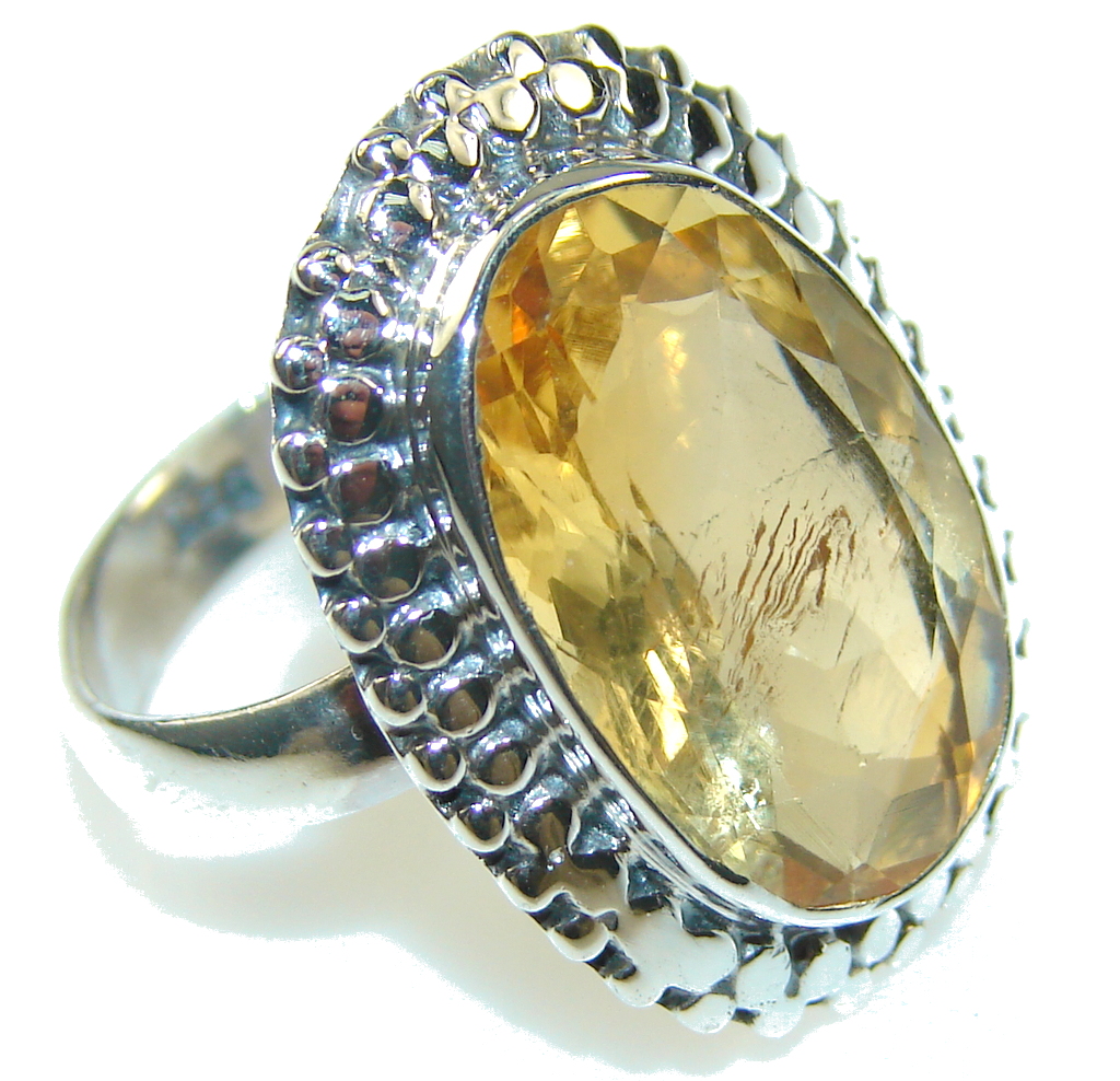 Awesome Yellow & Orange Quartz Sterling Silver Ring s. 8 1/2
