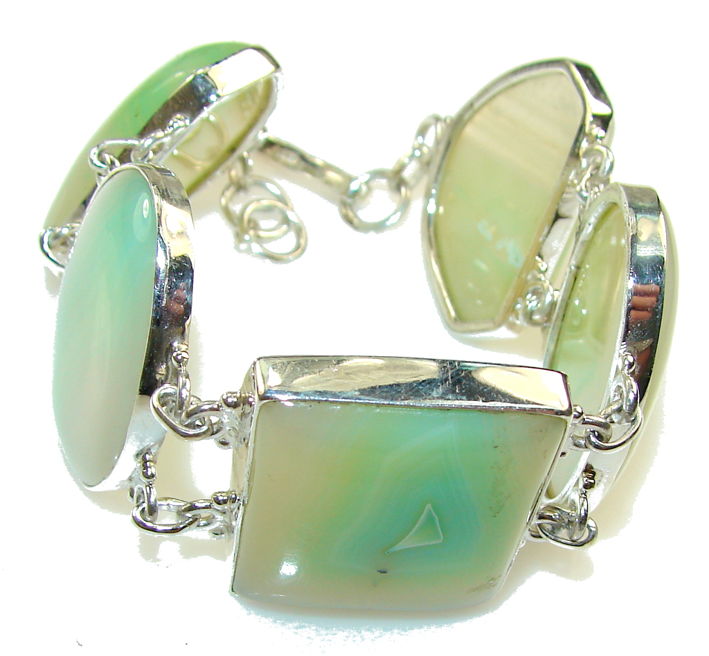 Excellent Light Green Agate Sterling Silver Bracelet