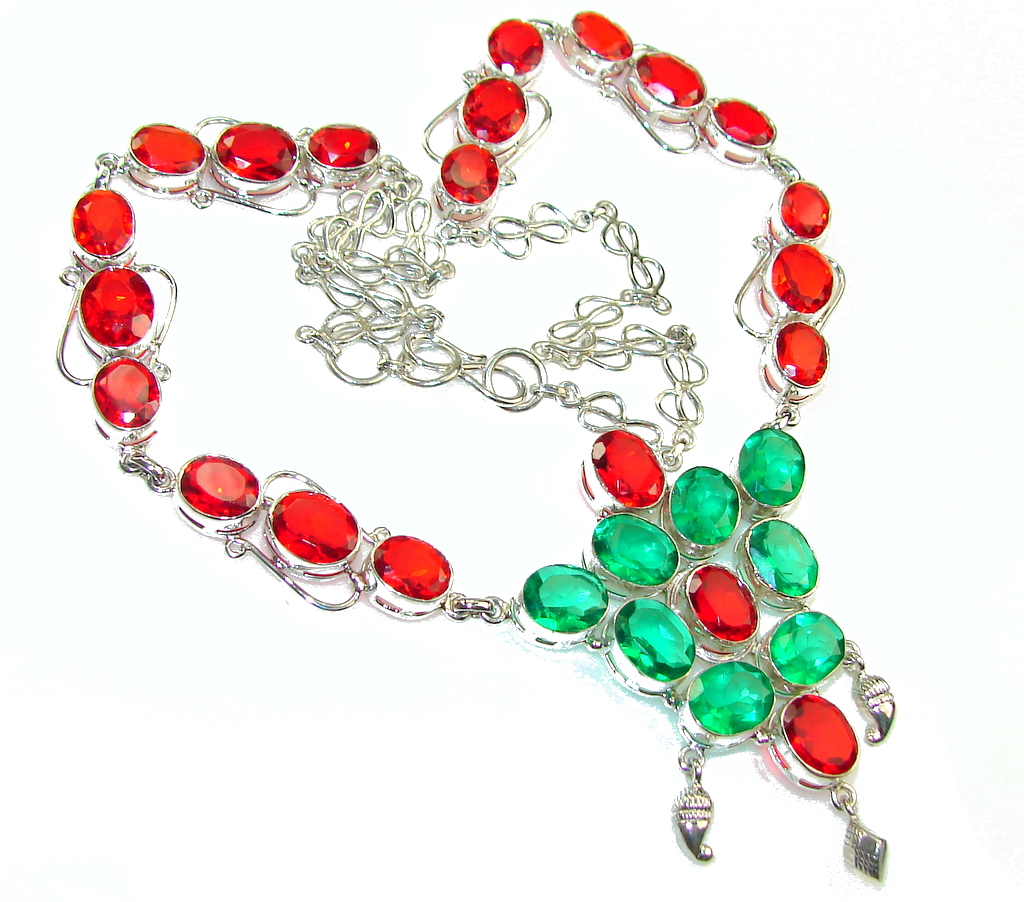 Christmas Color's!! Green & Red Quartz Sterling Silver Necklace
