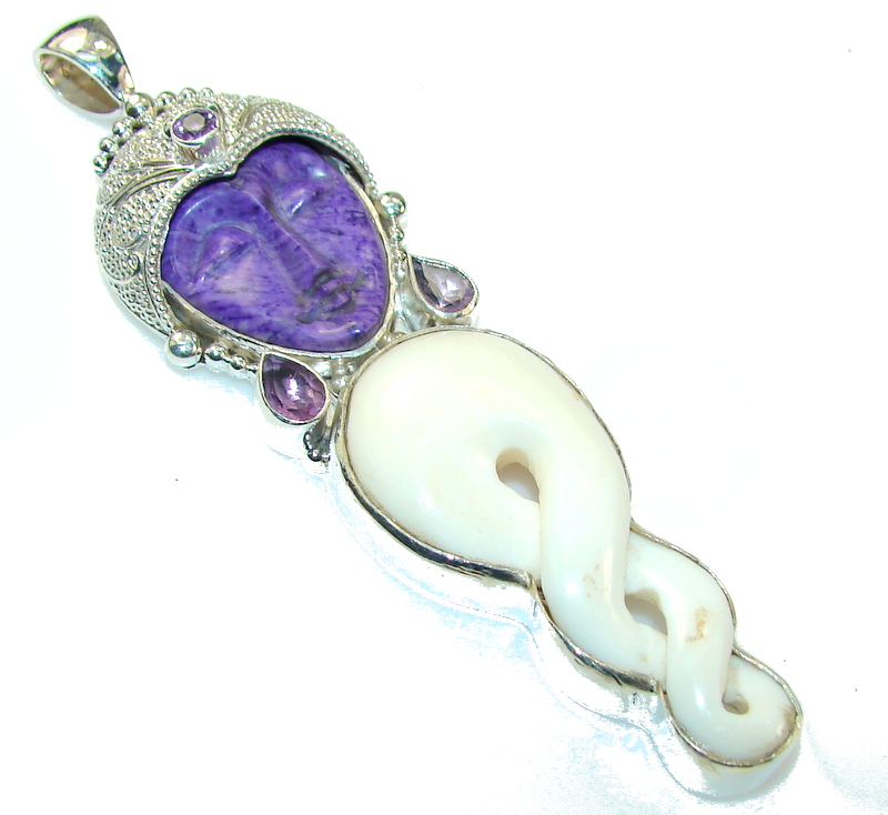 Big!! New design! Purple Charoite Sterling Silver Pendant