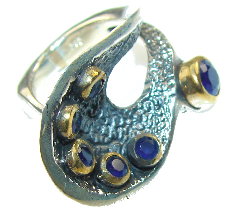 New Style!! Oxidized Silver,13ct. Sapphire Sterling Silver Ring s. 8