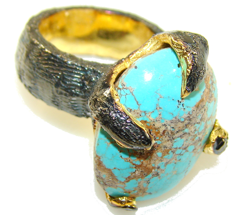Perfect Gift!! 18ct. Gold Plated, Rhodium Plated Turquoise Sterling Silver Ring s. 5