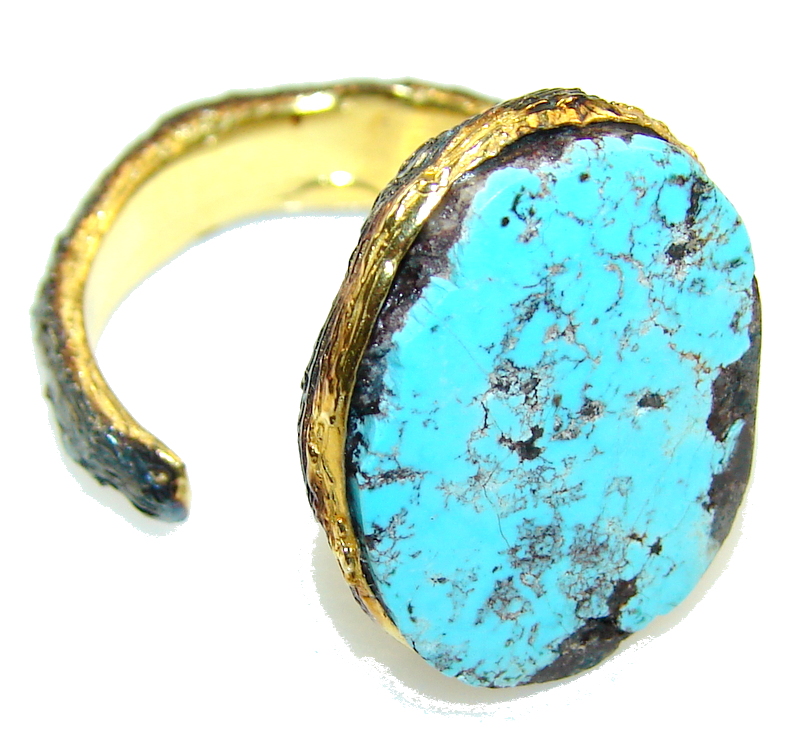 Perfect Gift!! 18ct. Gold Plated, Rhodium Plated Turquoise Sterling Silver Ring s. 8 1/2