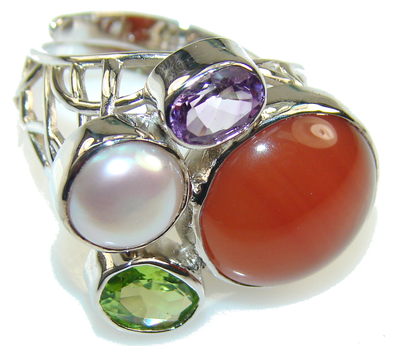 Amazing Design Brown Carnelian Sterling Silver ring s. 8 - adjustable