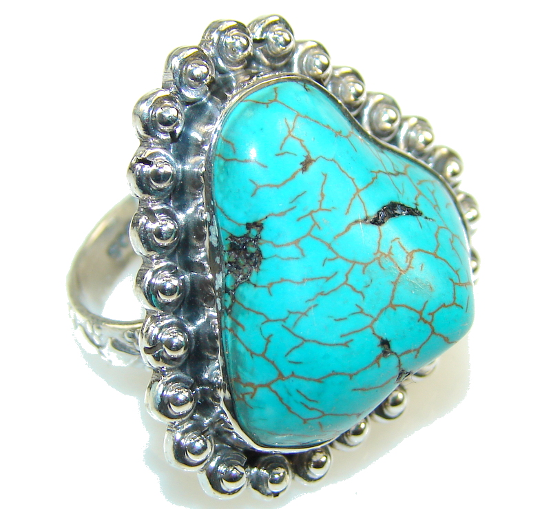 Classic Blue Turquoise Sterling Silver Ring s. 8