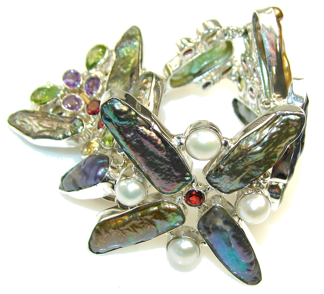 Aura Of Beauty! Mother Of Pearl Sterling Silver Bracelet