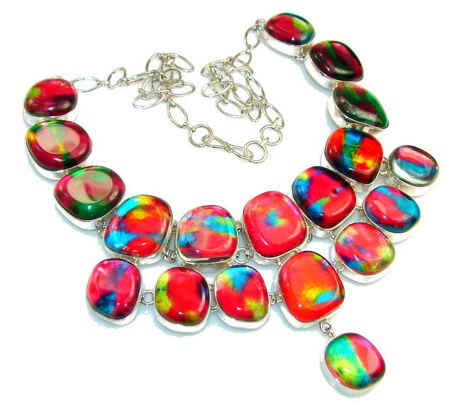 Mystical Eye!! Rainbow Dichroic Glass Sterling Silver necklace