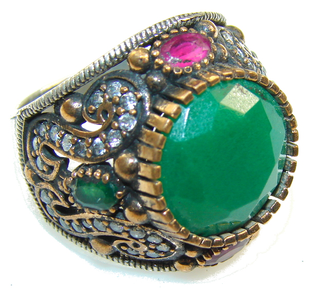 Garden Island!! Green Emerald Sterling Silver ring s. 8 3/4