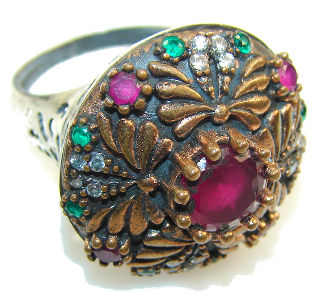 Classy Design!! Deep Red Ruby Sterling Silver ring s. 8