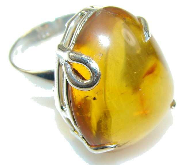 Excellent Brown Amber Sterling Silver Ring s. 9