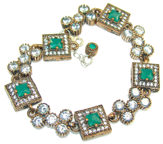 Outstanding Green Faceted Emerald Sterling Silver Bracelet