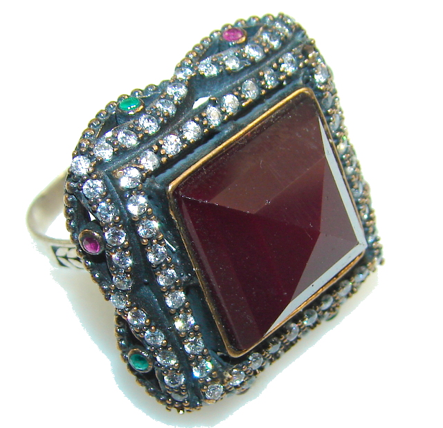 Turkish Style! Pink Ruby Sterling Silver ring s. 6 3/4