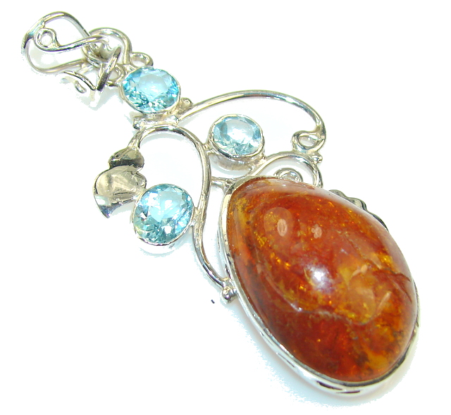 Big!Awesome Design!! Polish Amber Sterling Silver Pendant