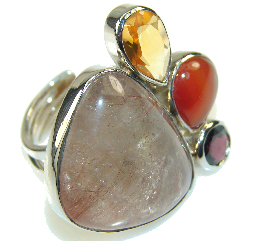 Amazing Brown Sandstone Sterling Silver ring s. 7 - Adjustable