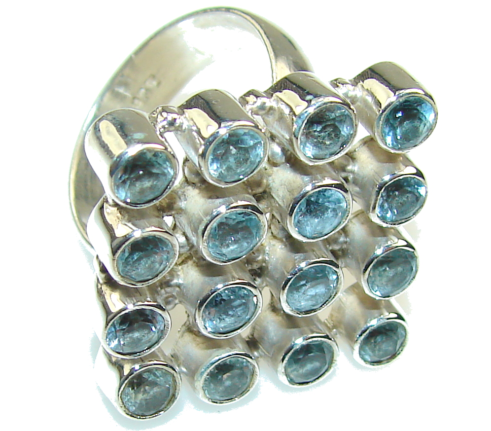 Amazing Swiss Blue Topaz Sterling Silver Ring s. 8