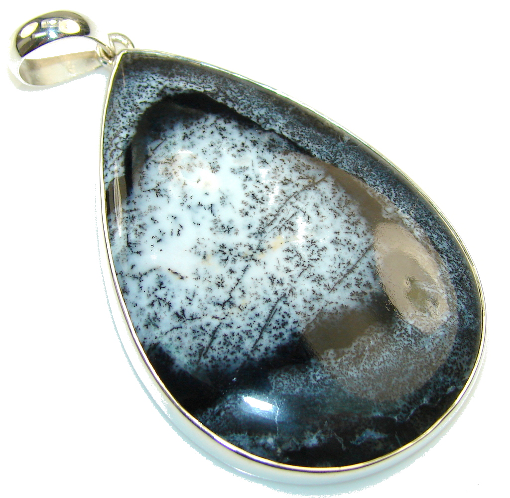 Love Power!! White Dendritic Agate Sterling Silver Pendant