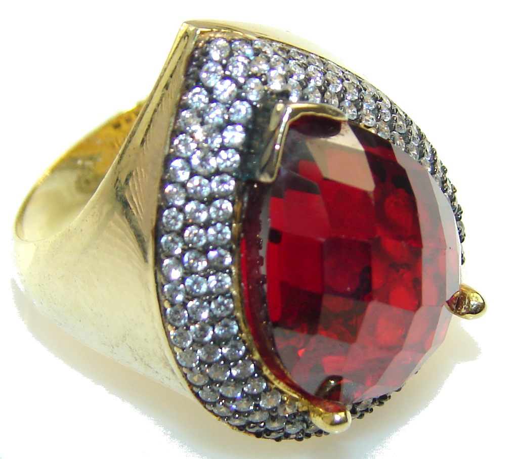 Rich Red Vine Garnet Gold Plated Sterling Silver Ring s. 7 1/4