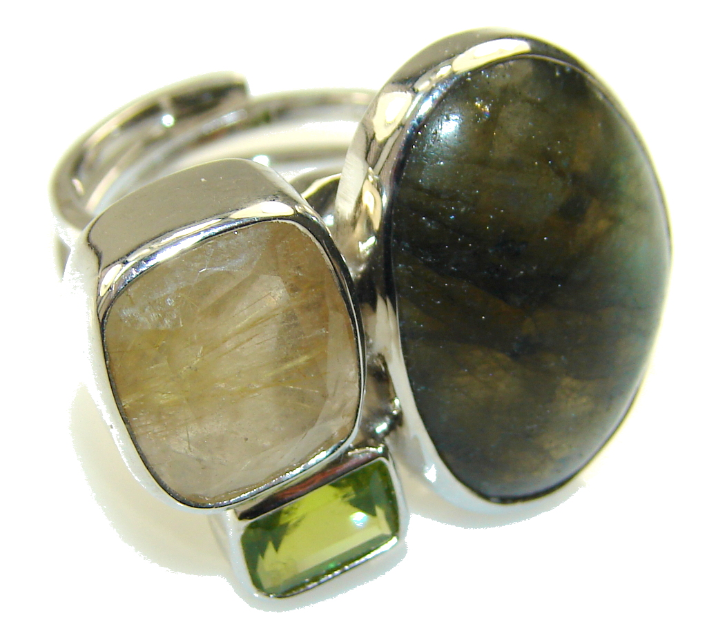 Excellent Fire Labradorite Sterling Silver ring s. 8 - Adjustable