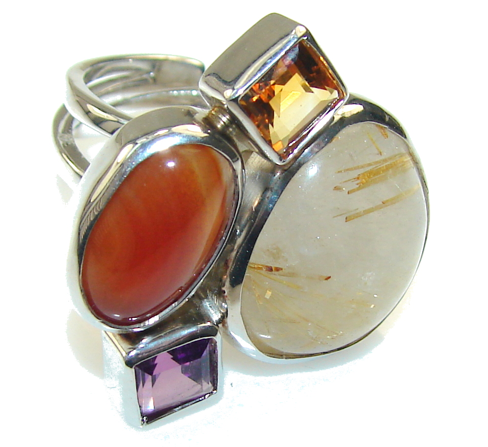 Amazing Golden Rutilated Quartz Sterling Silver Ring s. 8