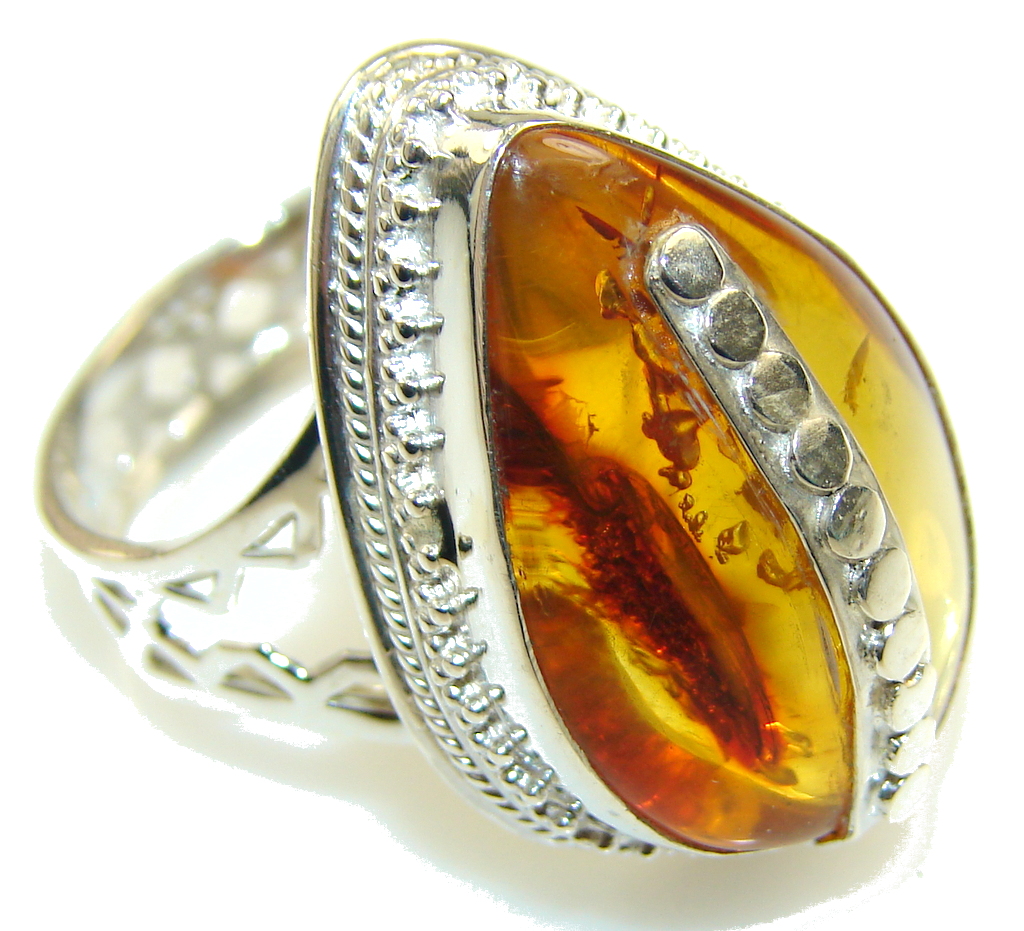 Love Power!! Brown Amber Sterling Silver Ring s. 11