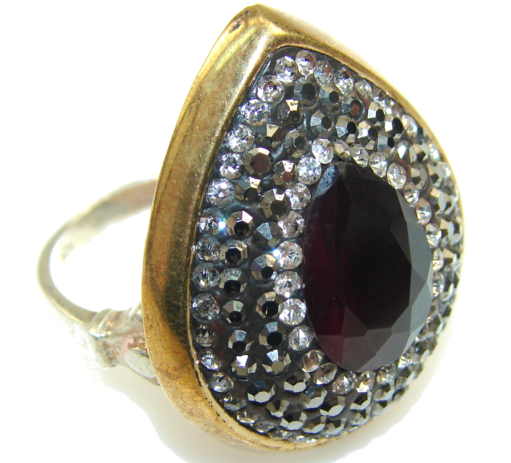 Turkish Style! Deep Red Ruby Sterling Silver ring s. 8 1/4