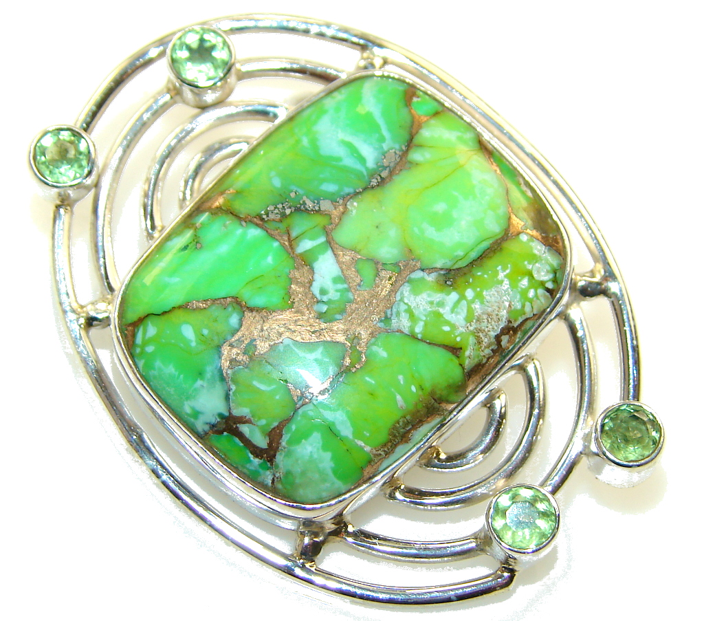 New Design!! Green Copper Turquoise Sterling Silver Pendant