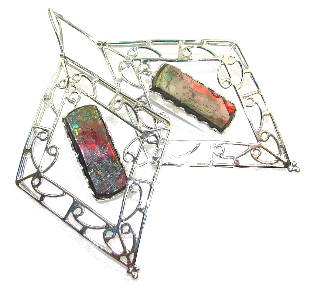 Big!! Amazing New Design! Ammolite Sterling Silver earrings / Long