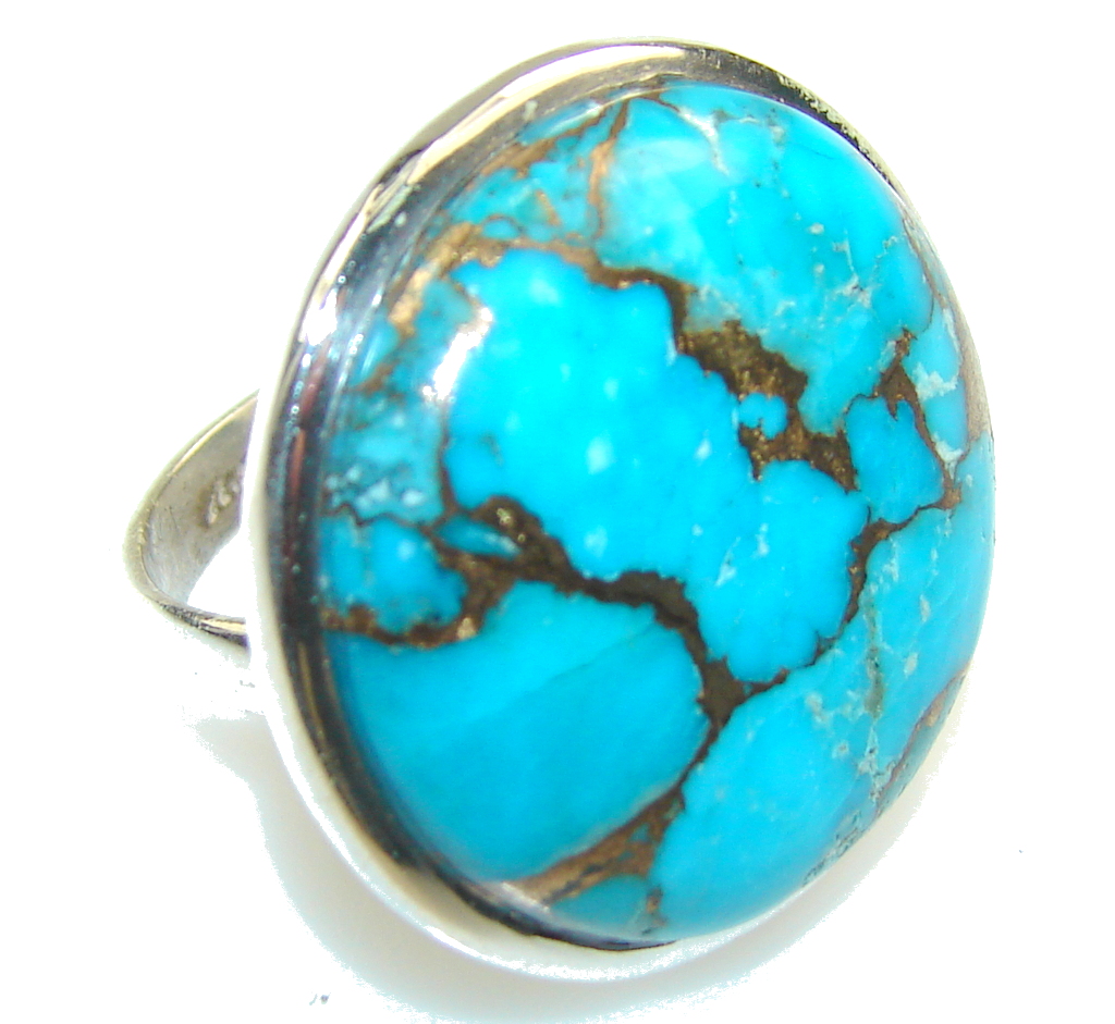 Blue Copper Turquoise Sterling Silver Ring s. 7 1/4