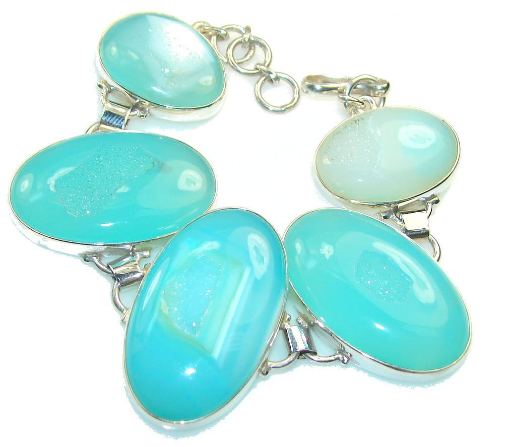 Secret Blue Agate Druzy Sterling Silver Bracelet