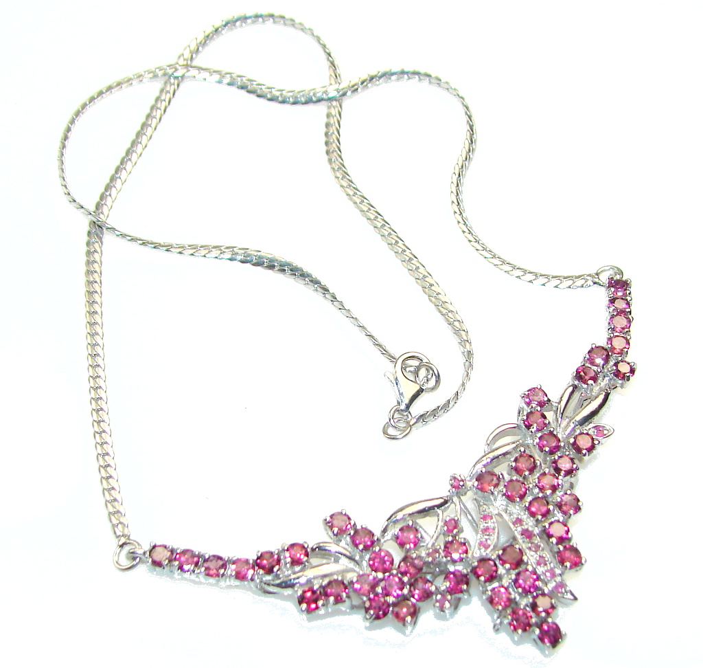 Sumptuos Natural Gem Red Rhodolite Garnet Sterling Silver Necklace