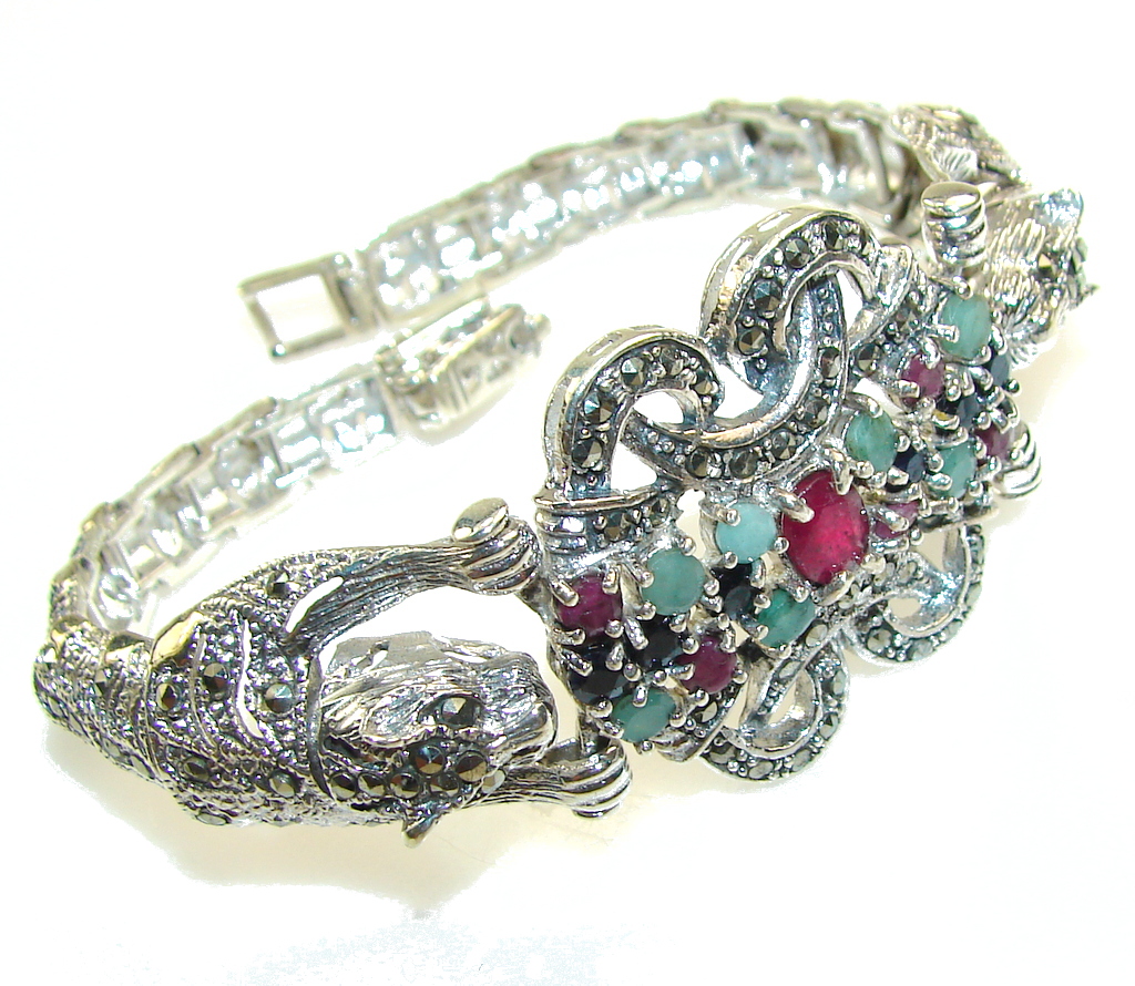 Stylish! Tigers Pink Diadem Faceted Ruby Sterling Silver Bracelet