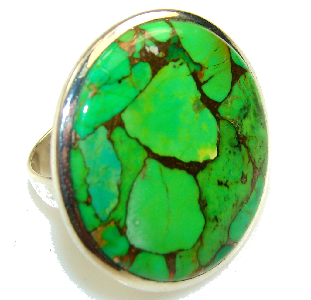 Fresh Green Turquoise Sterling Silver Ring s. 10 3/4