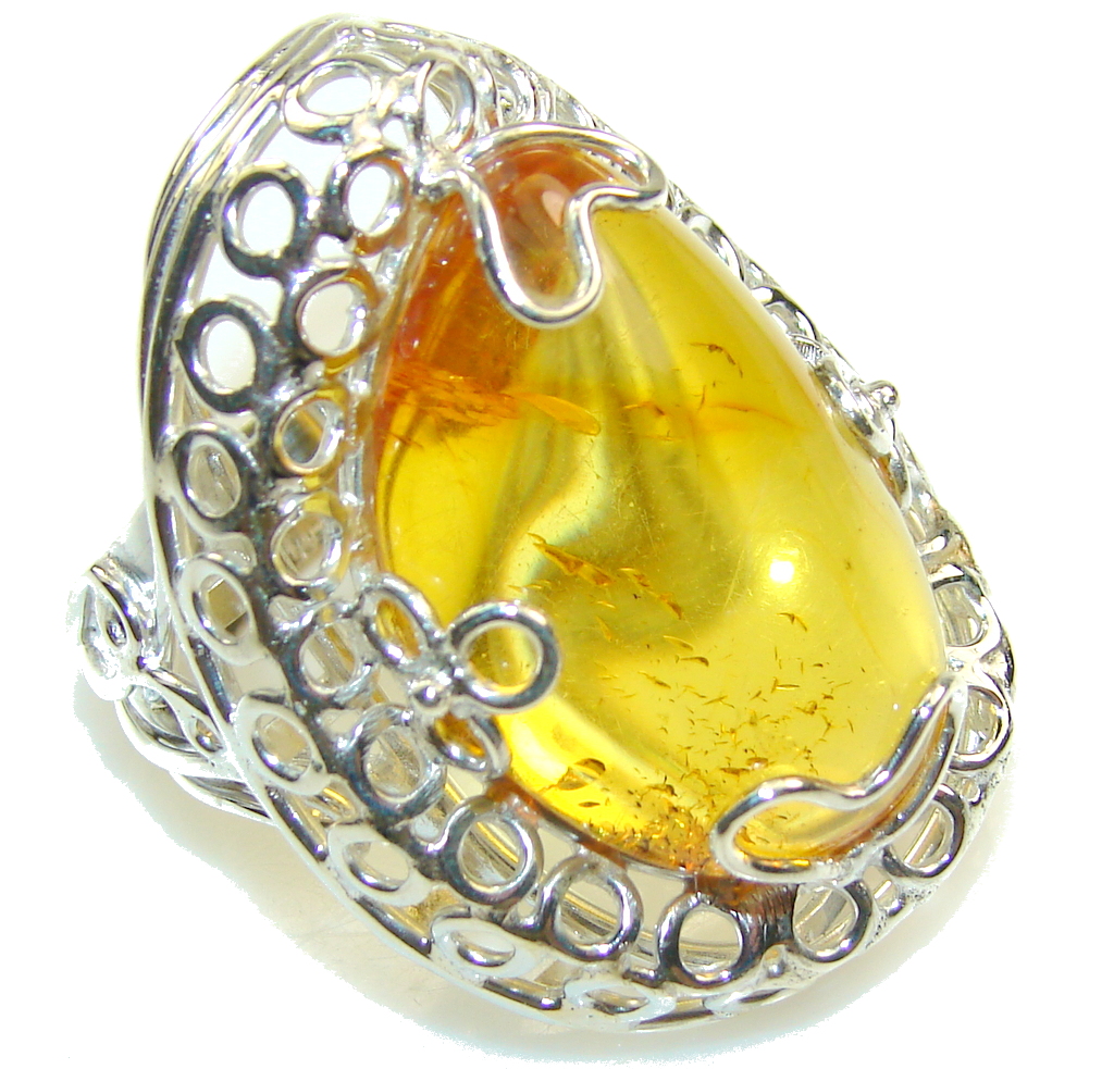 Huge!! Fashion Design! Polish Amber Sterling Silver Ring s. 11 1/4