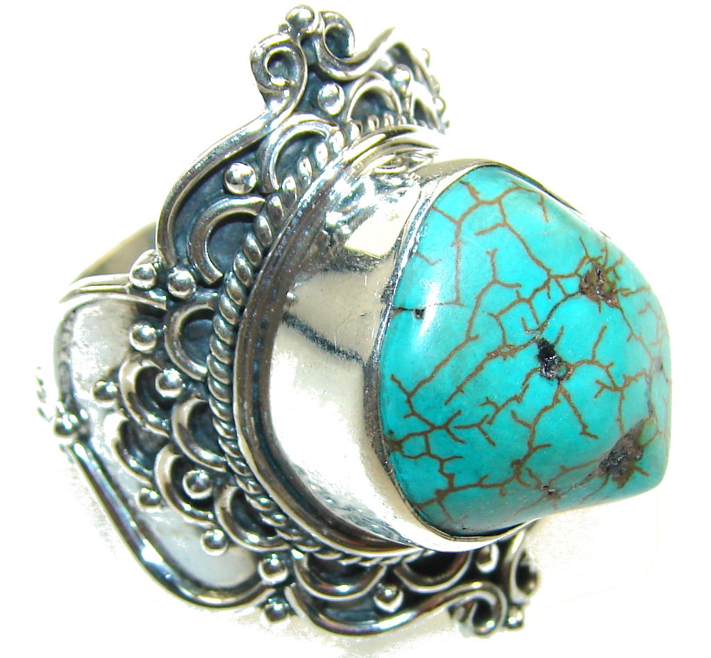 Big!! Classy Blue Turquoise Sterling Silver Ring s. 11
