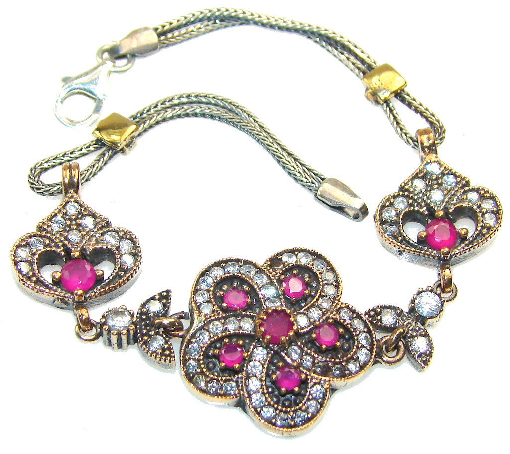 Precious Design!! Pink Ruby Sterling Silver Bracelet