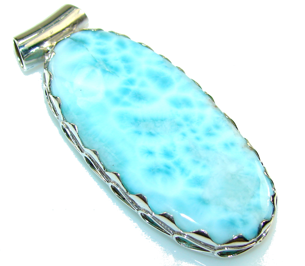 Natural Blue Larimar Sterling Silver Pendant