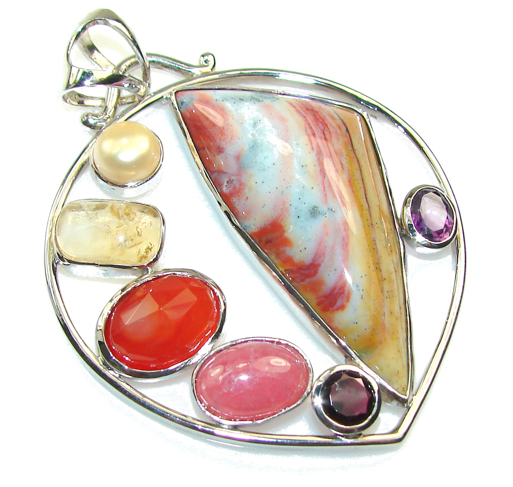 Big Fabulous Design Of Imperial Agate Sterling Silver Pendant