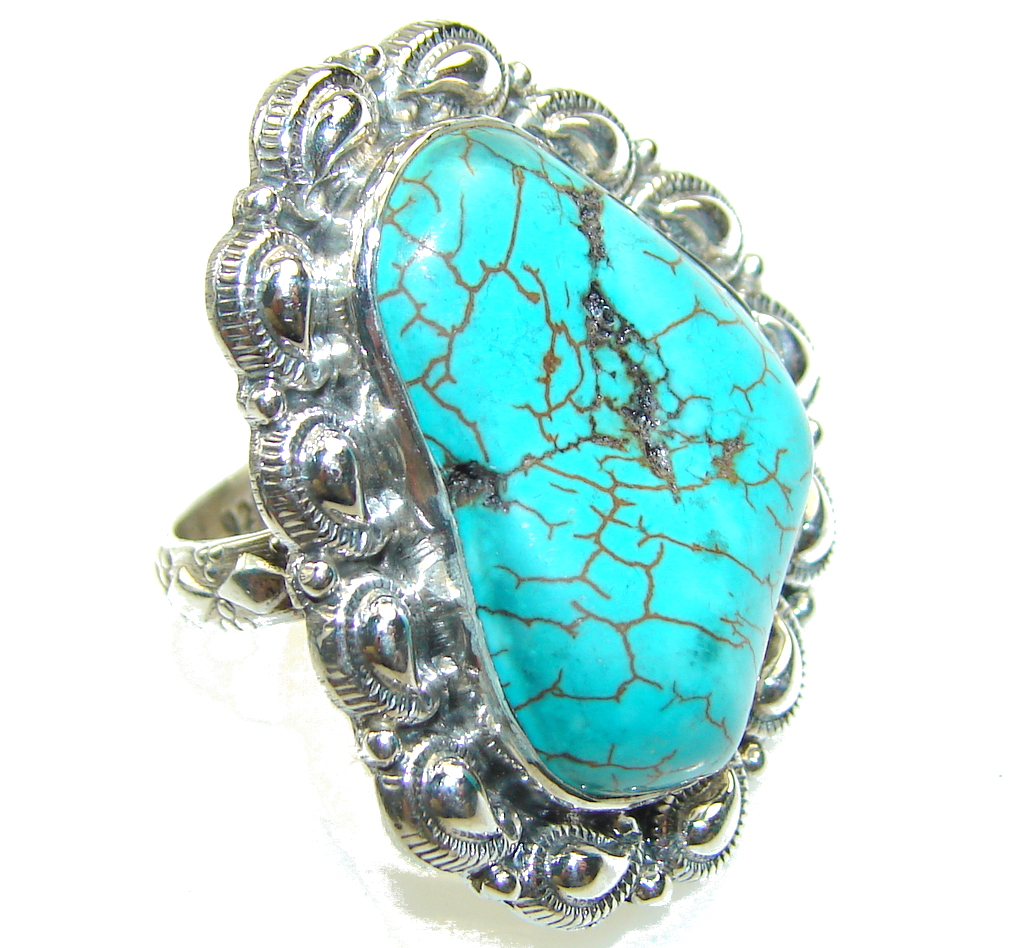 Classy Blue Turquoise Sterling Silver Ring s. 7 1/4