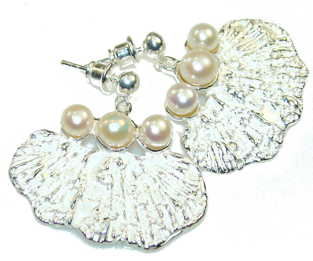 Amazing Italy Made White Fresh Water Pearl Sterling Silver Earrings