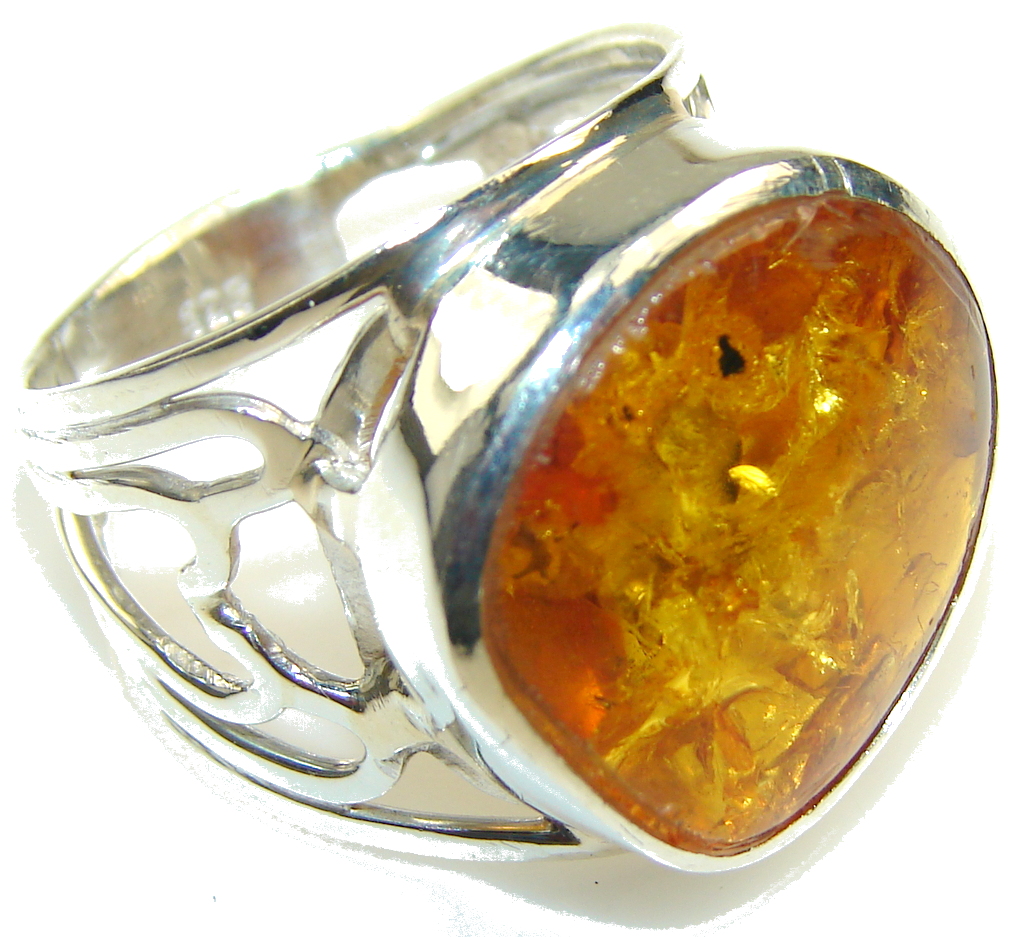 Fabulous Brown Amber Sterling Silver Ring s. 11